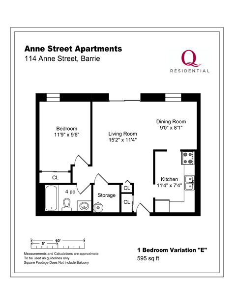Floor plan for 1 bed, 1 bath